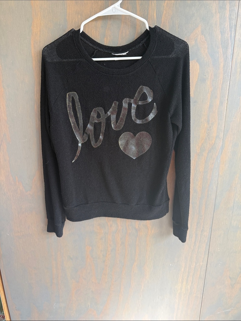 T.J.Maxx Black Crewneck Sweatshirt with 'Love' Metallic Script